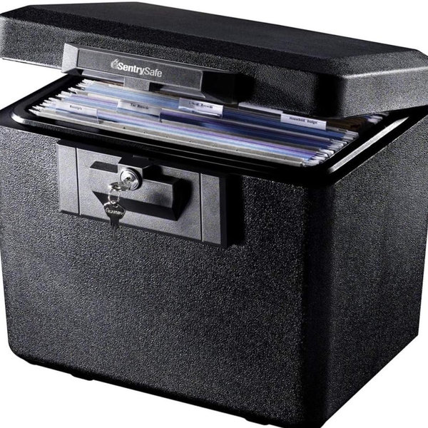 SentrySafe Black Fireproof Document Box with Key Lock, Safe Secures Files and Documents for Home or Office, 0.61 Cubic Feet, 13.6 x 15.3 x 12.1 inches, 1170