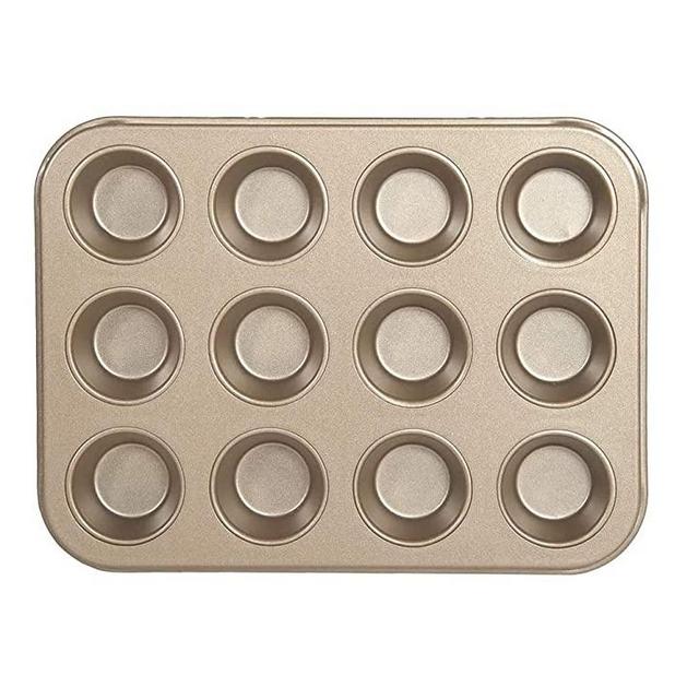 Glad Cupcake and Muffin Pan – Premium Non-Stick Oven Bakeware, Whitford Gold, Mini 12-Cup