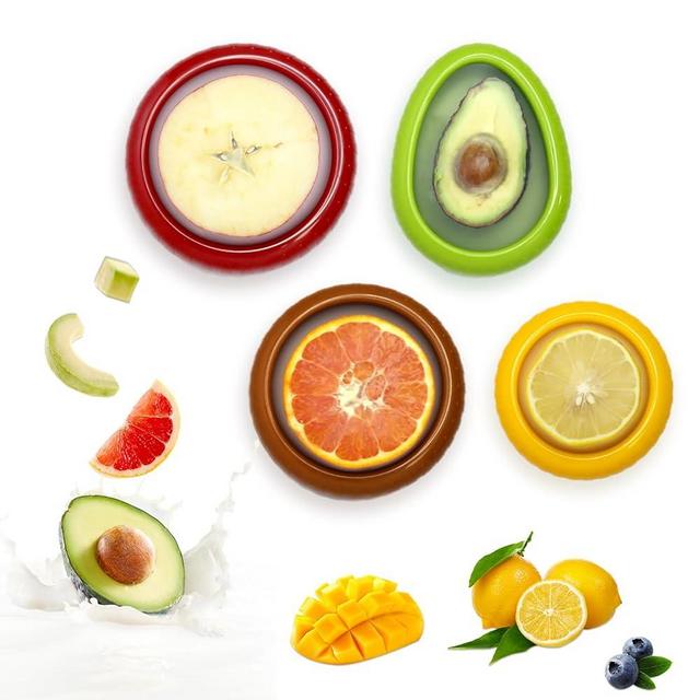 AWLGAK Avocado Saver and Onion Holder -Set of 4 Reusable Fruit and Veggie Savers for Fridge - BPA-Free, Prevent Flavor Mixing, Keep Fresh (Green, Brown, Red And Yellow)