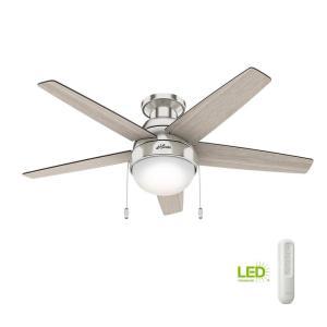 Parmer 46 in. LED Indoor Brushed Nickel Flush Mount Ceiling Fan with Light bundled with handheld remote control
