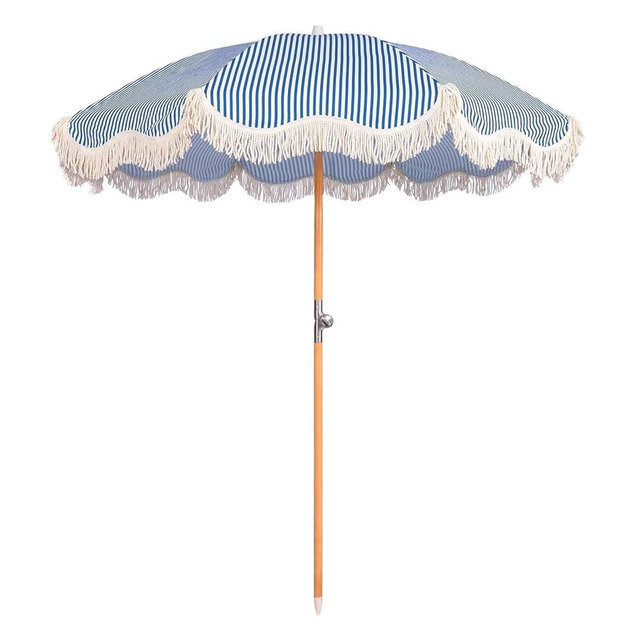 Funsite 6.5ft Boho Beach Umbrella with Fringe, UPF 50+ Tassel Umbrellas with Carry Bag, Premium Wood Pole Foldable Patio Umbrella for Outdoor Holiday Garden Lawn Pool Yard Table