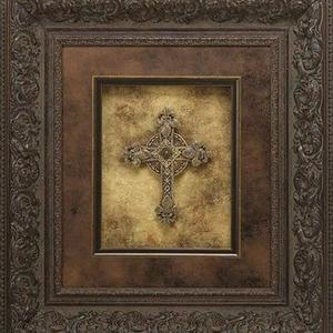 Amber Crystal Jeweled Cross Framed Picture 31'' x  34''