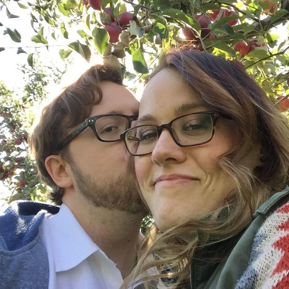 Picking apples on one of our first dates at County Line Orchard in Hobart, Indiana.