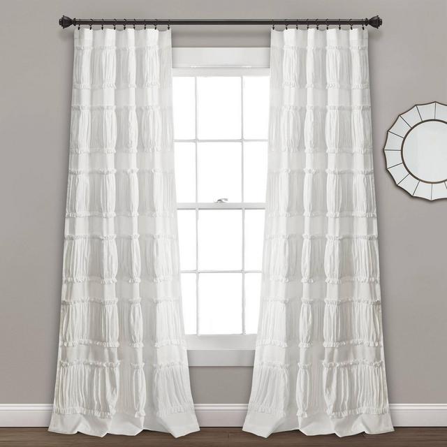 Set of 2 (84"x42")  Nova Ruffle Light Filtering Curtain Panels White - Lush Décor