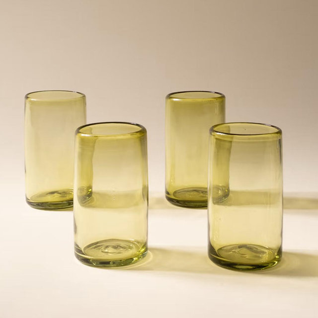 Tall set of 4 Peridot Handblown Glassware