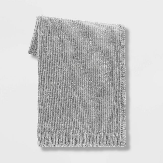 60"x50" Shiny Chenille Throw Blanket Light Gray - Project 62™