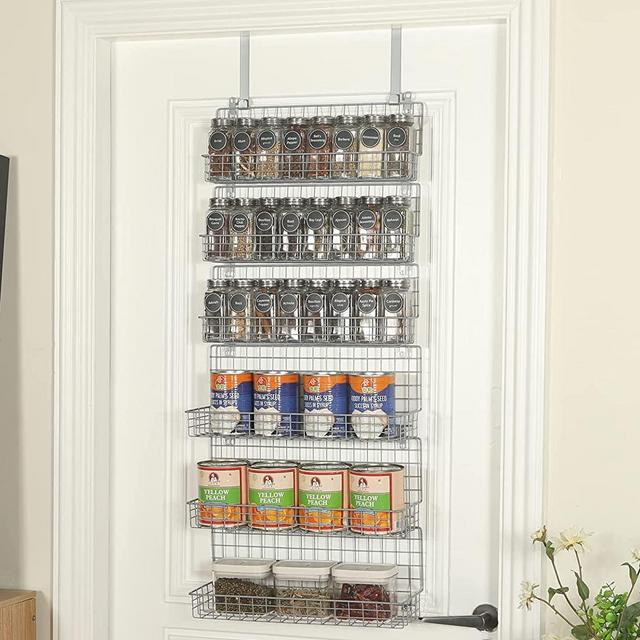 Spice Rack Organizer 6-Tier Wall Mounted & Over the Door Spice Racks for Kitchen Pantry Door Bathroom,Two Size, Large Capacity, Silver