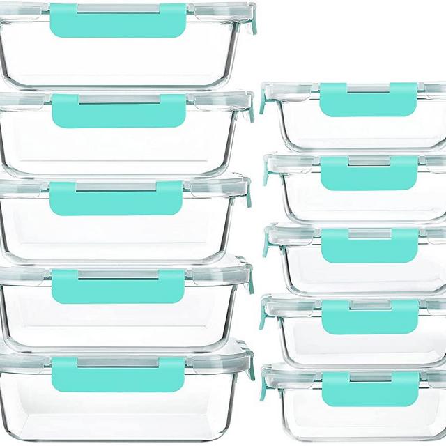 [10-Pack]Glass Meal Prep Containers with Lids-MCIRCO Glass Food Storage Containers with Lifetime Lasting Snap Locking Lids, Airtight Lunch Containers, Microwave, Oven, Freezer and Dishwasher, Green