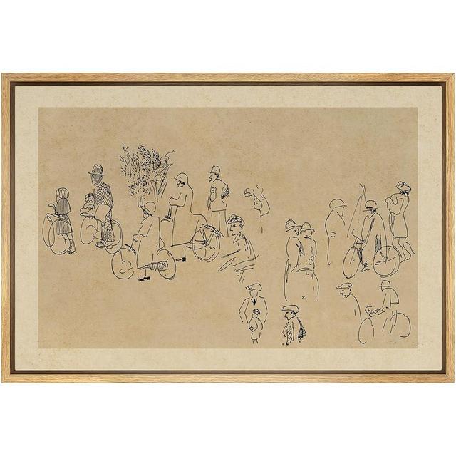 SIGNFORD Framed Canvas Print Wall Art Set Vintage Bicycle Gathering Line Drawing Minimalist Ink Illustrations Modern Art Farmhouse/Country Landscape for Living Room, Bedroom, Office - 24"x36" Natural