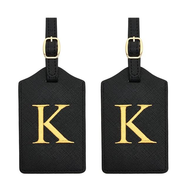 CHOIEO 2 Pcs Initial Luggage Tags, Monogrammed PU Leather, Embroidered, for Suitcases, Travel Luggage Tags