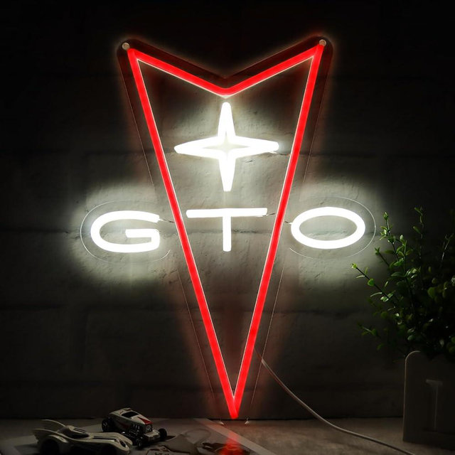 AHlove GTO Neon Car Signs for Store Wall Decor， Led Business Sign Suitable for Man Cave、Bedroom、Garage、Party, Birthday、Christmas Gifts for Boys 5V Power Adapter 16 * 12Inch(white+red)