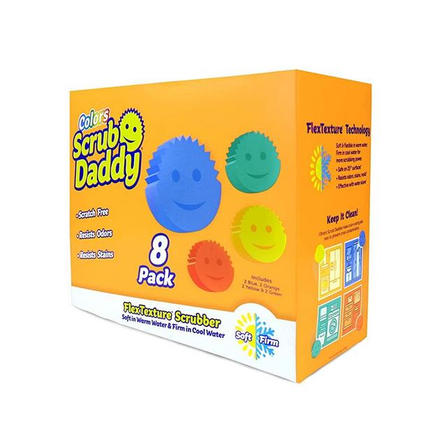 Scrub Daddy Sponge Set - Colors - Scratch-Free Scrubbers for Dishes and Home, Odor Resistant, Soft in Warm Water, Firm in Cold, Deep Cleaning, Dishwasher Safe, Multi-use, Functional (8 Count)