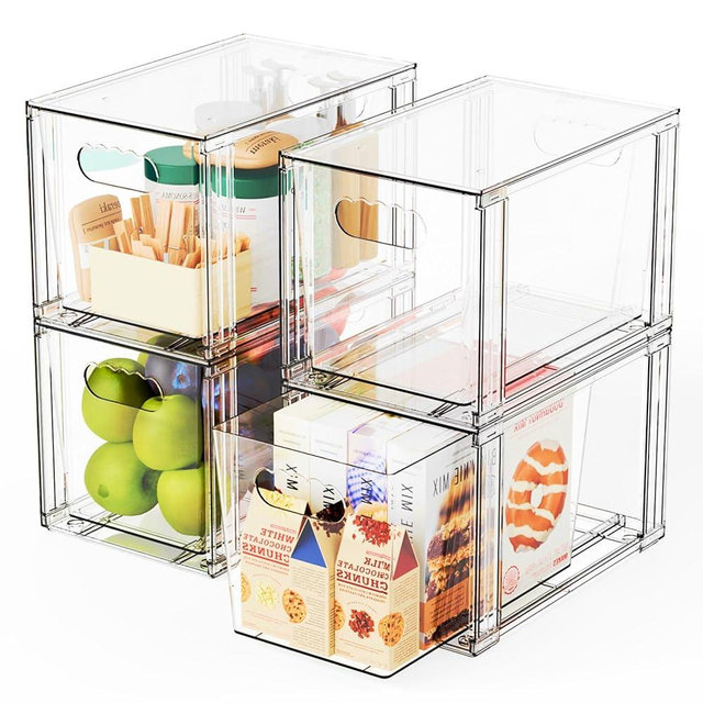 Yieach 4 Pack Large Stackable Storage Drawers,Clear Acrylic Drawer Organizers and Baby Bottle Organizer for Countertop,Cabinet,Bathroom,Pantry,Office Closet Organizers and Brightroom Storage Bins