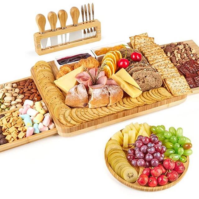 Vtopmart Large Charcuterie Boards, Bamboo Cheese Board & Knife Set, Unique New Home House Warming Gifts Anniversary Wedding Gifts for Couple,Bridal Shower for Women