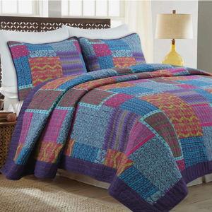 Cozy Line Home Fashions 100% Cotton Artsy Bohemian Purple Blueberry Fuchsia Patchwork Reversible Quilt Bedding Set, Coverlet Bedspread for All Seasons (Boho Chic, Queen - 3 Piece)