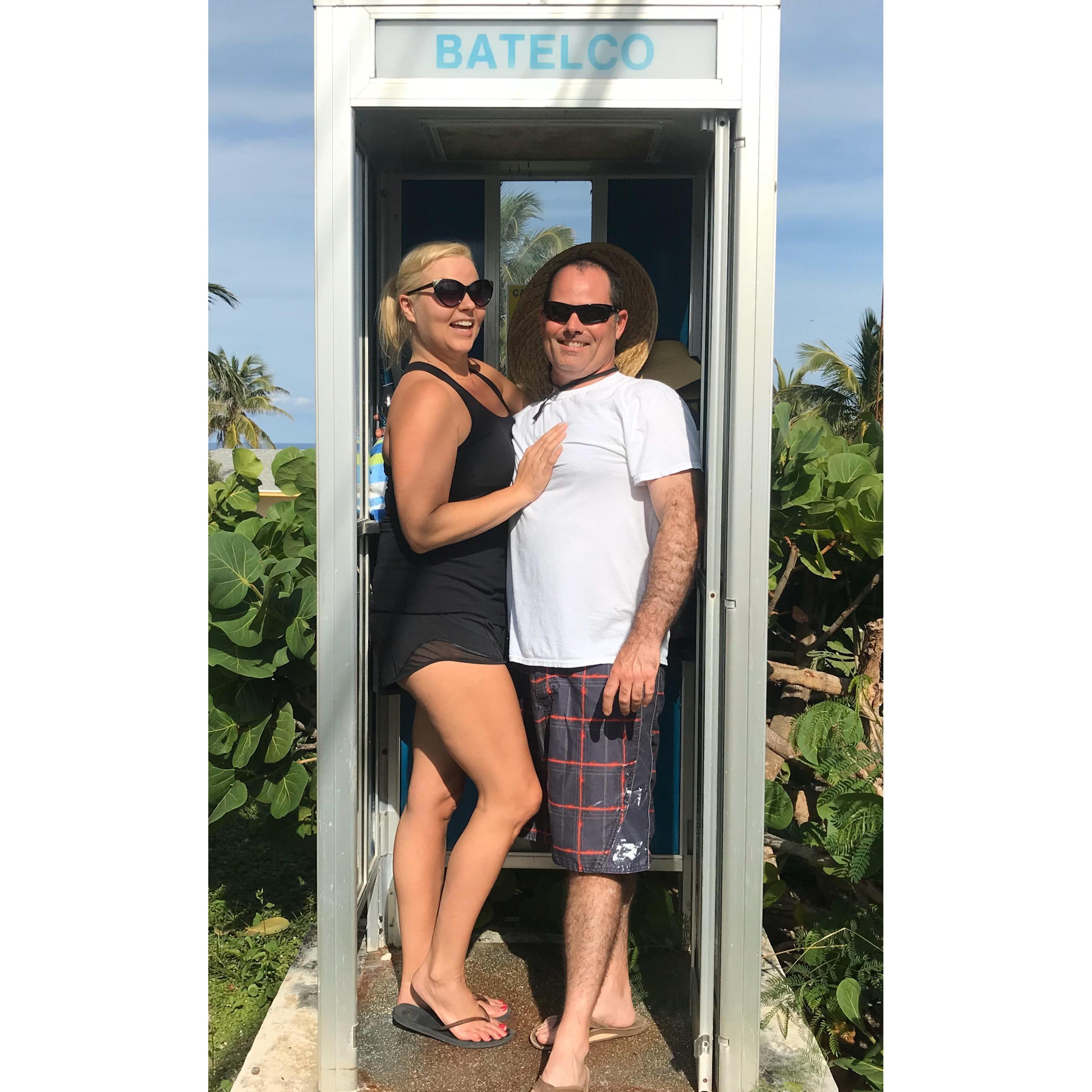 A vintage phone booth at Stella Maris, Long Island Bahamas 1/2/2018. Charles Aroneck took this for us.