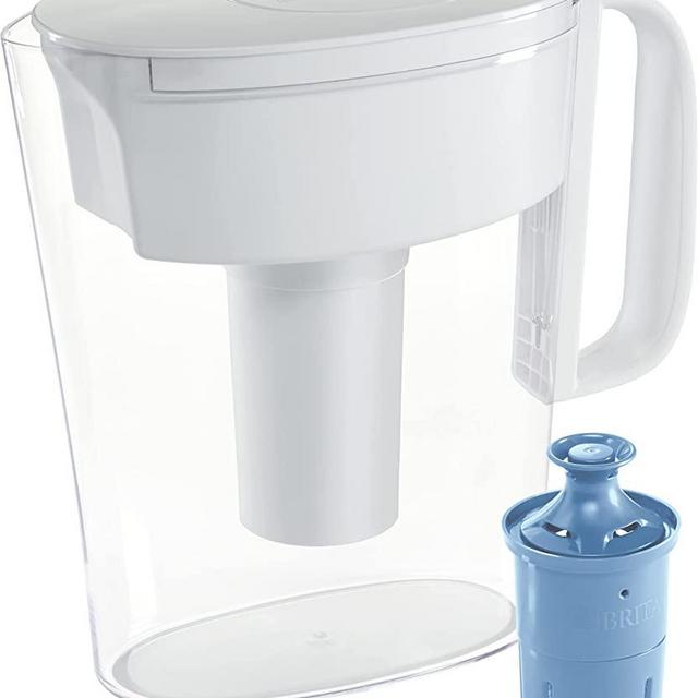 Brita Small 6 Cup Water Filter Pitcher with 1 Brita Elite™ Filter, Made Without BPA, Metro, White (Package May Vary)
