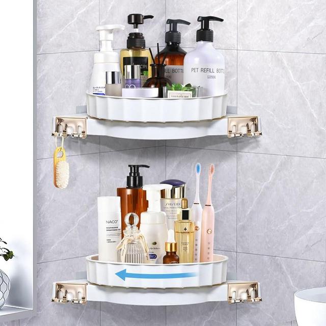 Shinowa Shower Caddy Corner Shower Lazy Susan Organizer 360°Rotate Shower Organizer Shelves 2 PCS Turntable for Bathroom Storage No Drilling Shower Storage Rack with Hooks for Shampoo Dorm and Kitchen