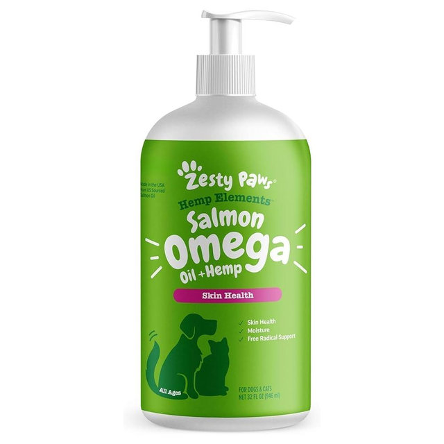 Zesty Paws Salmon Omega Oil Hemp for Dogs and Cats with Wild Alaskan Salmon Oil Omega 3 and 6 Fatty Acids with EPA DHA for Pets Supports Normal Skin Moisture and Immune System Function 32oz