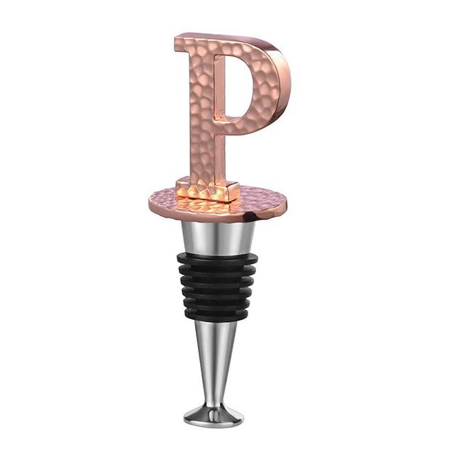 Miicol Initial Letter Wine Stopper, Monogram Hammered Metal, Perfect Wine Gift, Wide Used in Kitchen Decor, Bar, Wedding Party,Elegance Meets Utility, Rose Gold Plating, Letter (A to Z) P