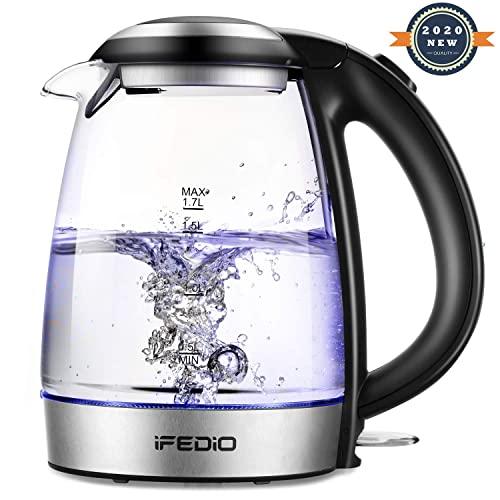 iFedio Electric Kettle 1.7L Cordless Glass Water Boiler with Auto Shut-Off Boil-Dry Protection LED Indicator Light Electric Teapot for Water Tea Coffee