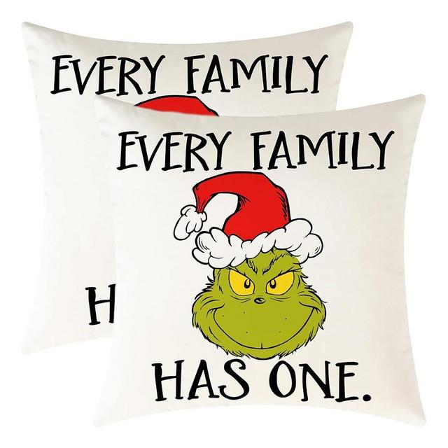 Yaofavo Christmas Pillow Covers 18x18 inches, Grin-ch Every Family Has One, Xmas, Christmas Decorative Pillow Set of 2 (Every Family Has One, 18x18 Inch)
