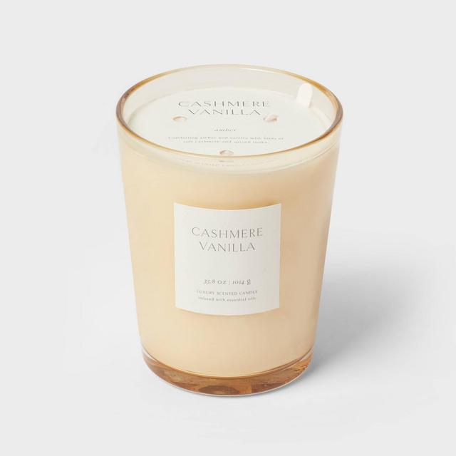 35oz Colored Vase Glass with Dustcover Cashmere Vanilla Candle Ivory - Threshold™