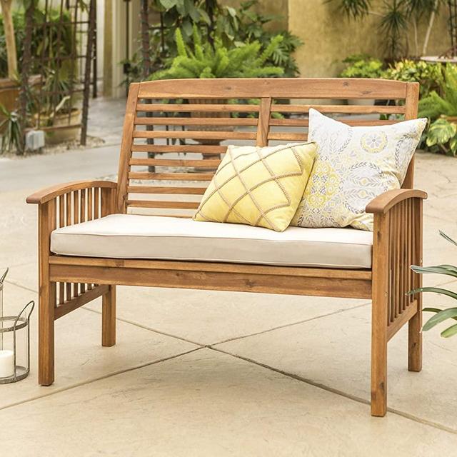 Walker Edison Furniture Company Solid Acacia Wood Patio Love seat - Brown