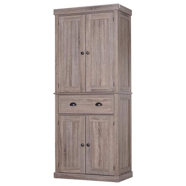 HOMCOM 72" Traditional Freestanding Kitchen Cupboard Pantry Cabinet with Elegant Colonial Design, Antique Hardware, Brown