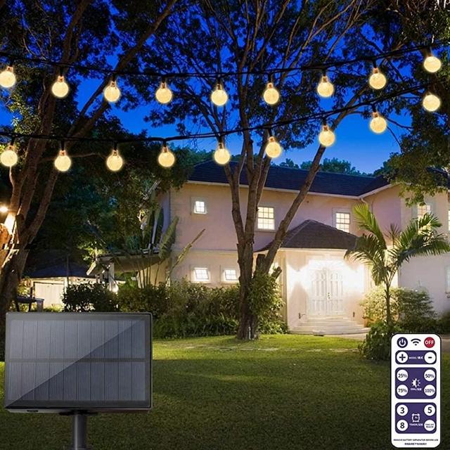 Solar String Lights Outdoor 36 Feet 60 Crystal Globe Waterproof LED Fairy Lights 8 Modes Outdoor Patio Light Solar Powered Lights for Garden Yard Home Party Wedding Christmas Decoration (Warm White)