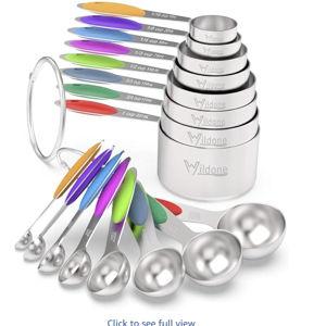 Measuring Cups & Spoons Set of 16, Wildone Premium Stainless Steel Measuring Cups and Measuring Spoons with Colored Silicone Handle, Including 8 Nesting Cups, 8 Spoons, for Dry and Liquid Ingredient