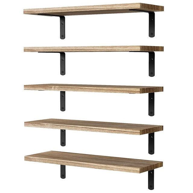 DOLLFIO Floating Shelves, 5 Sets Wall Shelves, Wood Floating Shelves for Bedroom Wall Décor, Wall Mounted Floating Bathroom Shelf for Storage, Floating Book Shelf, Living Room – Rustic Brown