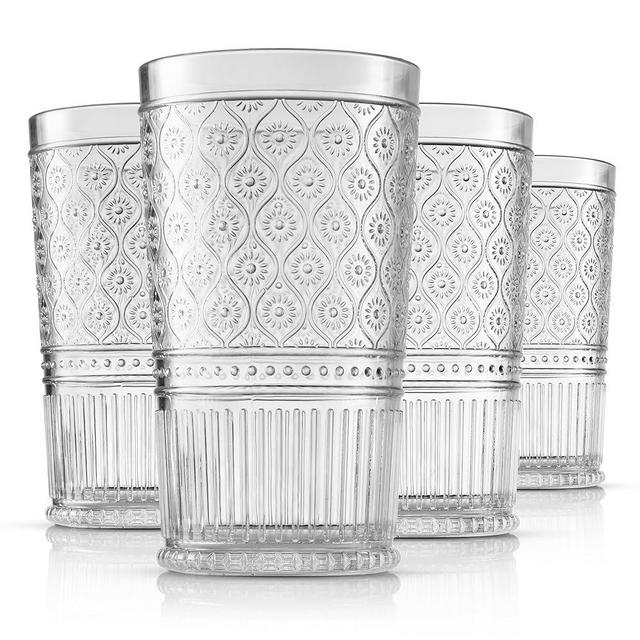 Godinger Highball Drinking Glasses, Acrylic Drinking Glasses Set, Elegant Tall Plastic Cups, Vintage Romantic Decor - 19oz, Set of 4