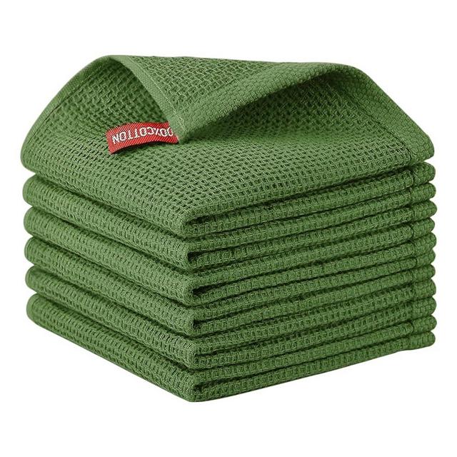 Nialnant 6 Pack Kitchen Dish Towels,100% Cotton Dish Rags for Washing Dishes,Super Soft Absorbent Cleaning Rags,Christmas Gifts-12x12 Inch,Green