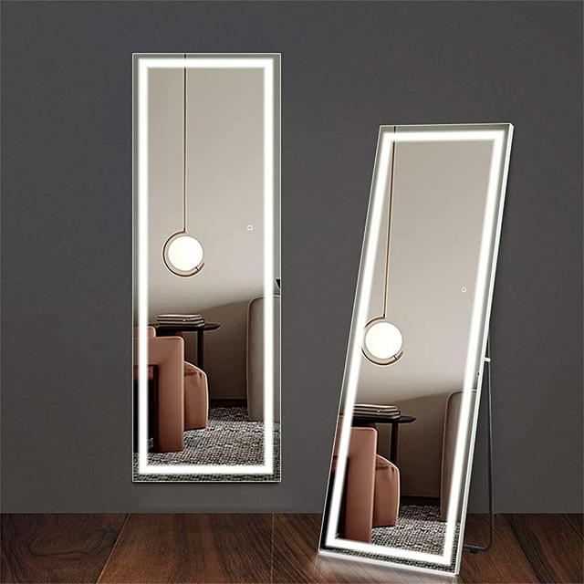Full Length Floor Mirror with Lights 65"x22" LED Large Lighted Body Mirror Wall Mounted Dressing Mirror with Smart Touch Button Dimmable Adjustable Light Stand Up Mirror for Bedroom and Living Room