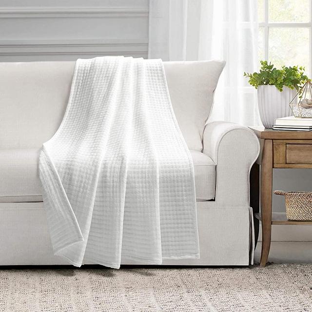Lush Decor Solid Kantha Pick Stitch Yarn Dyed Cotton Woven Throw Blanket, 60" x 50", Off-White