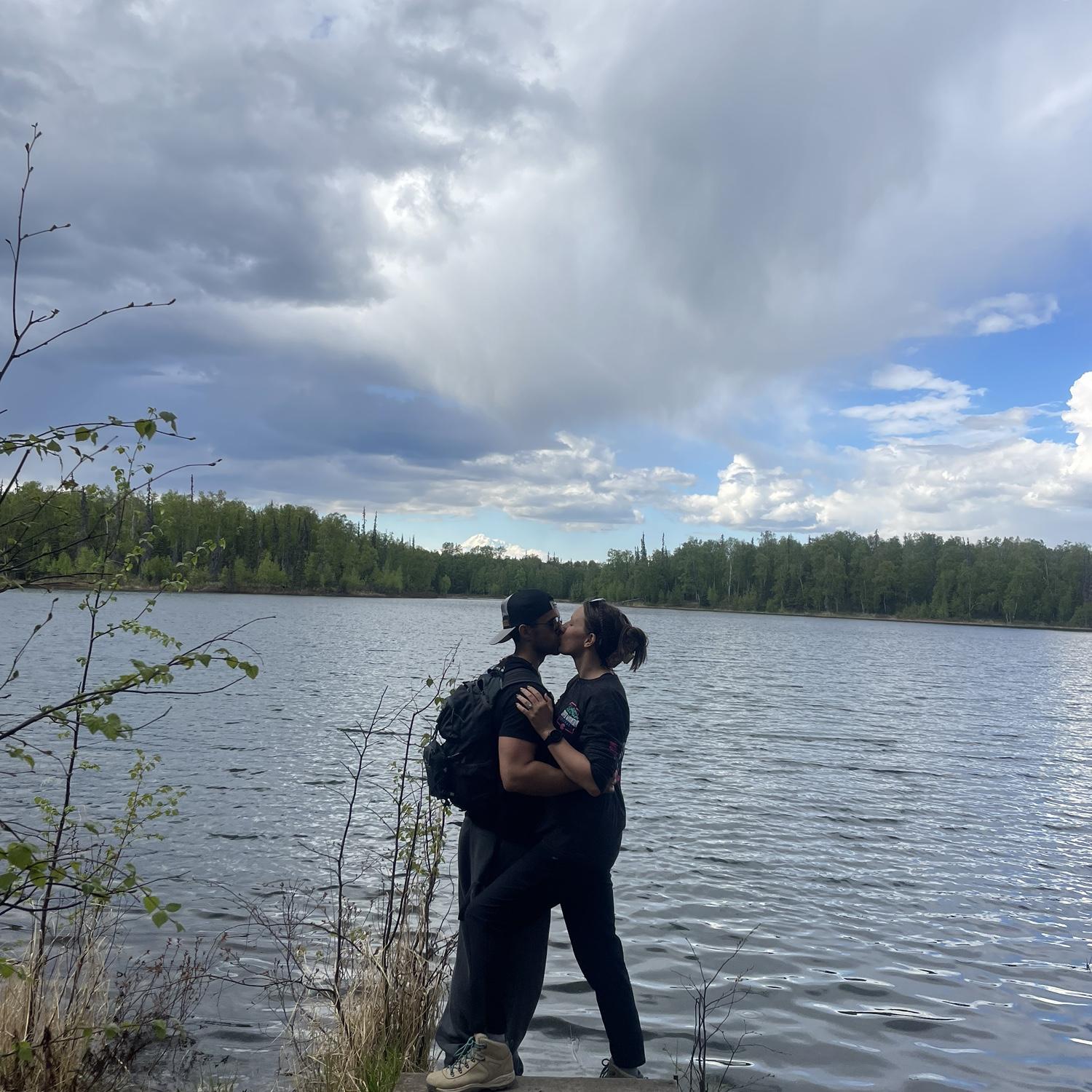 Denali is sneaking a peak over the trees