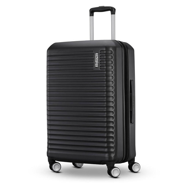 American Tourister Stratum 3.0 Medium 24-Inch Spinner, Airline Approved, Durable Hardside Luggage, Expands 1.5", RightHeight™ Adjustable Handle, Black