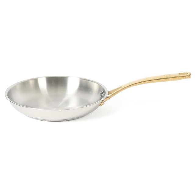 Martha Stewart Castelle 9.5-Inch Stainless Steel Frying Pan with Gold-Tone Handle – Tri-Ply Encapsulated Bottom, Oven Safe & Induction Safe Skillet for Searing and Sautéing