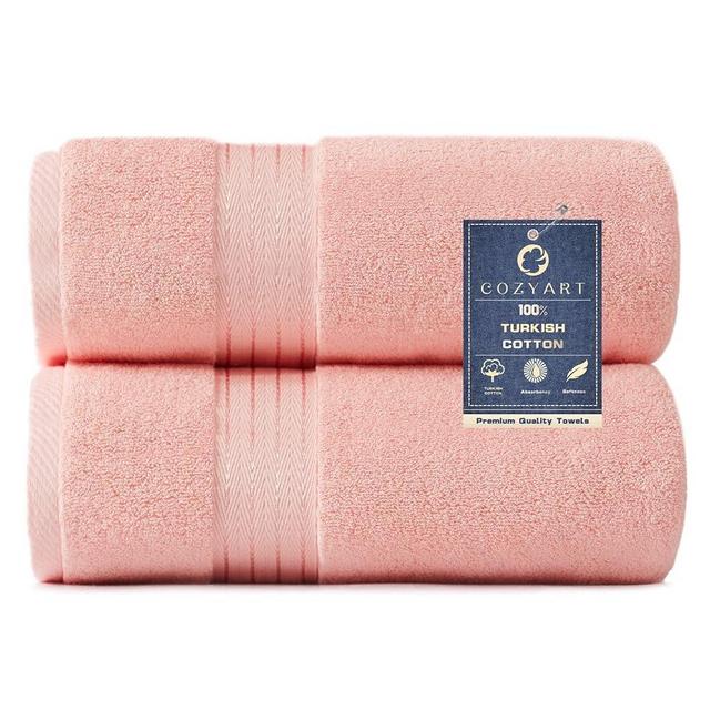 COZYART Pink Bath Towels for Bathroom 2 Pcs, 27x54 100% Cotton Bath Towel Set Super Soft Highly Absorbent Durable 650 GSM Shower Towels for Daily Use