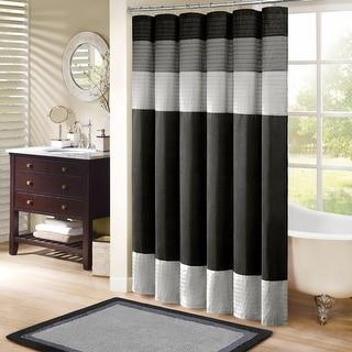 Madison Park Infinity Black Pieced Faux Silk Shower Curtain