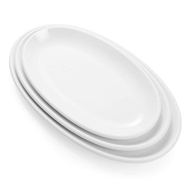 Sweese 742.101 Oval Serving Platters, White Porcelain Serving Platters for Party, Large Oval Serving Trays Serving Plates for Fish Dish, Steak, Restaurant, Dessert Shop, Set of 3, 12.5/14/15.5 Inches