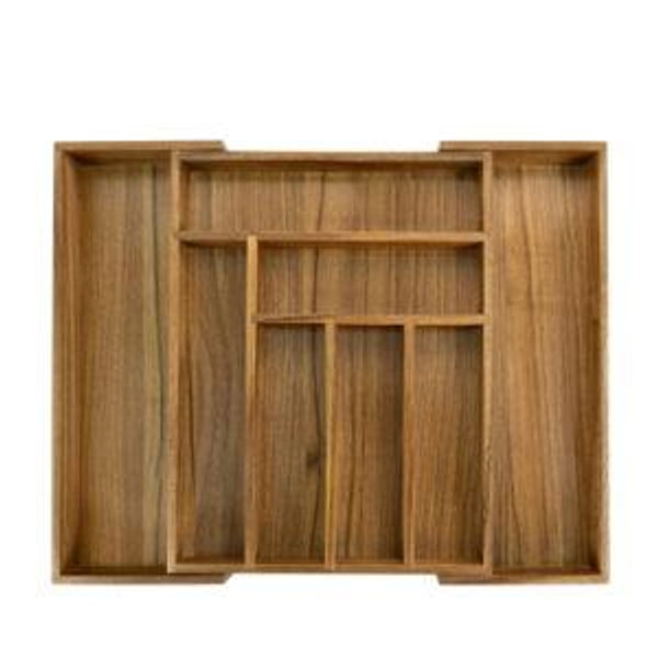 Luxury Acacia Kitchen Drawer Organizer - Silverware Organizer - Utensil Holder and Cutlery Tray with Grooved Drawer Dividers for Flatware and Kitchen Utensils (8 Slot), 17*12.4*2 inch