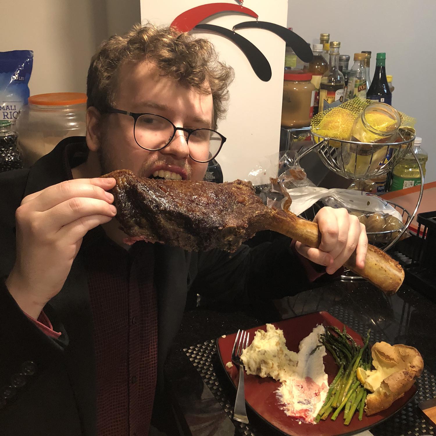 Our Valentine's day tradition of making a big, complicated meal began in 2021. We channeled our inner Flintstones with this standing rib roast.