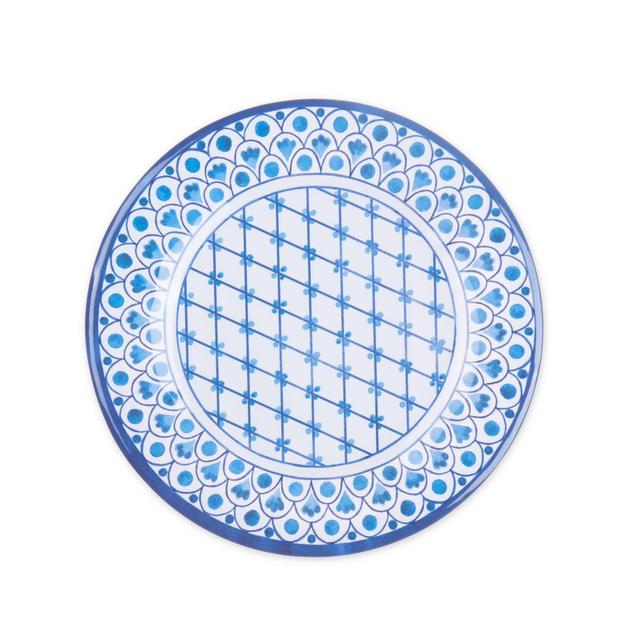 Scalloped Tile Fish Melamine Dinner Plate in White/Blue
