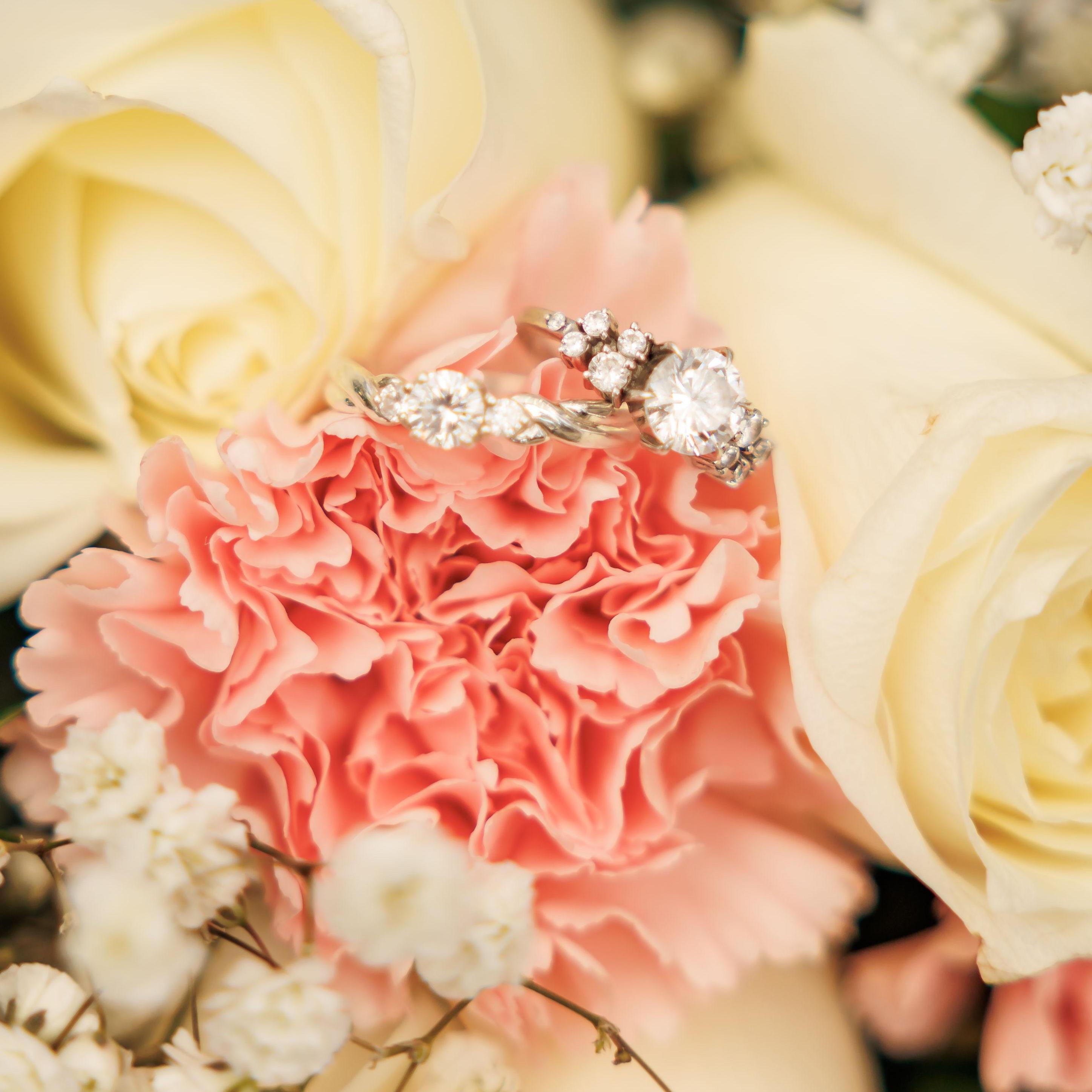 The rings on a bouquet made by Emma.