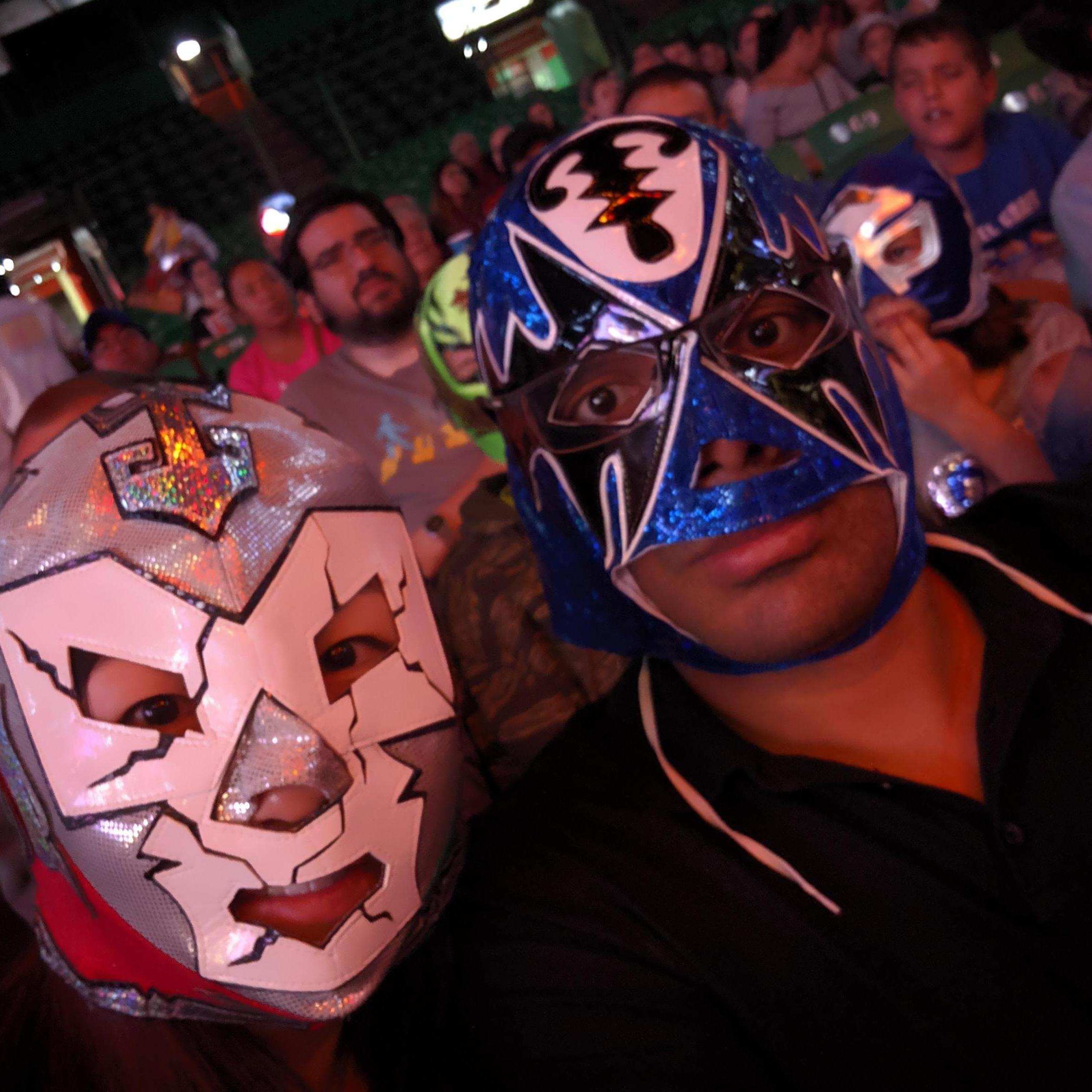 Lucha Libre, Mexico City. Rohit is still figuring out where to look during a selfie!
