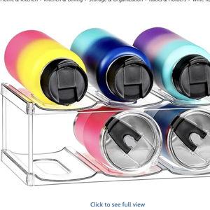 LARGER Compartment - Stackable Water Bottle Organizer Holder - for Stanley & Others' Large Tumbler - Clear Wine Rack, Cup Bottle Holder for Cabinet Home Countertop Fridge Pantry Shelf, 2 Tier Hold 6