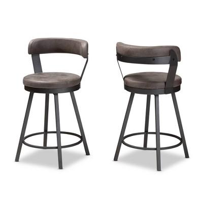 Set of 2 Arcene Faux Leather Upholstered Pub Stool Gray/ Black - Baxton Studio