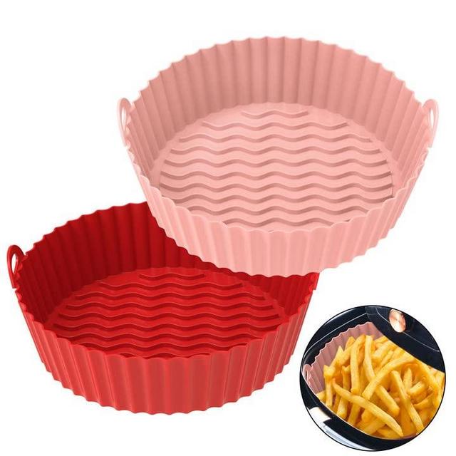 Reusable Air Fryer Silicone Liner Durable Air Fryer Pot Basket for 3 to 6 qt 7.5inch Grey+ in Blue